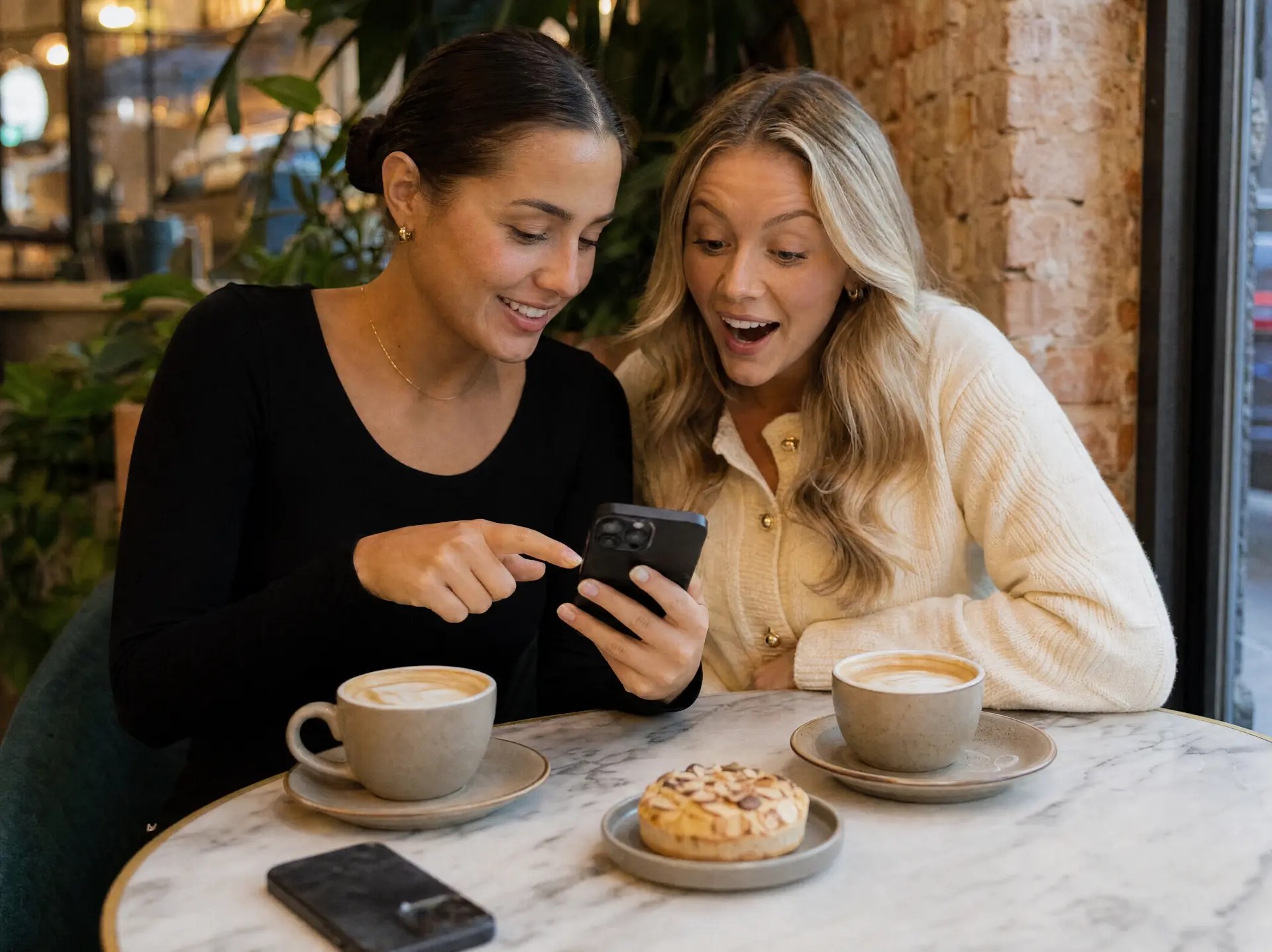 Woman reading a friendly chat on her phone at home