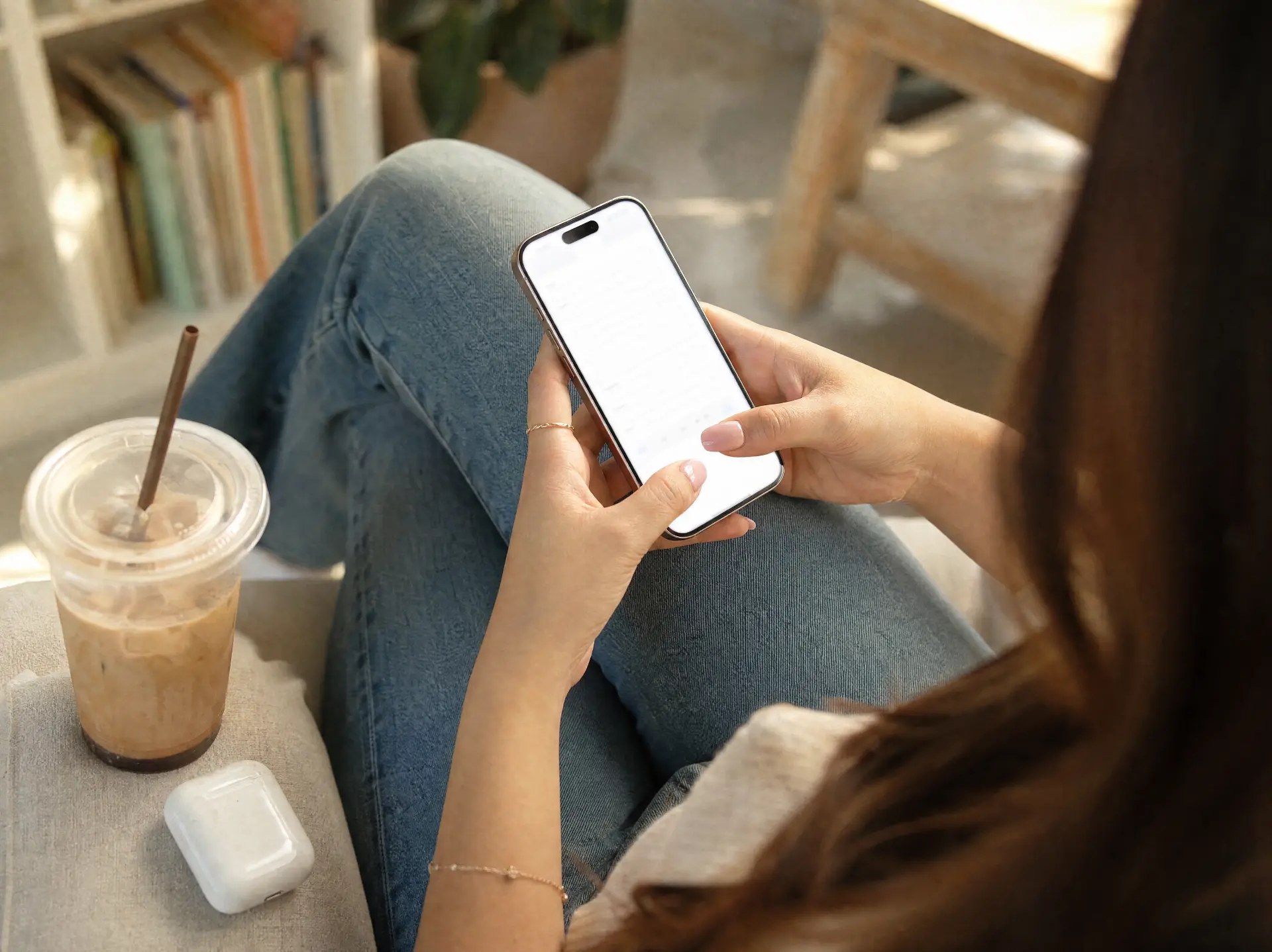 Woman filling in an application on her phone